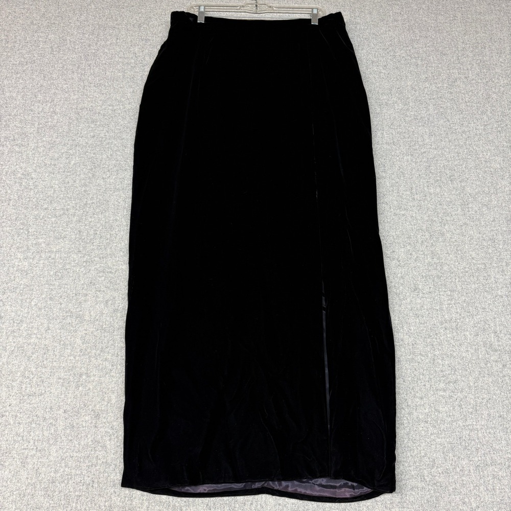 Black Tie Oleg Cassini Velvet Maxi Skirt 20W Black Formal High Slit Lined Skirt